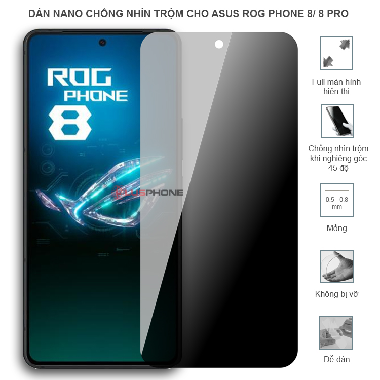 Dán cường lực dẻo chống nhìn trộm trong HD hoặc nhám AG cho Asus Rog Phone 8/ Rog Phone 8 Pro