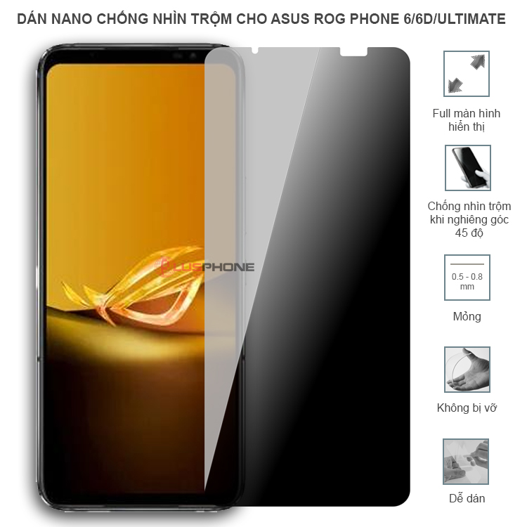 Dán cường lực dẻo chống nhìn trộm trong HD hoặc nhám AG cho Asus Rog Phone 6/ 6 Pro/ 6D/ 6D Ultimate