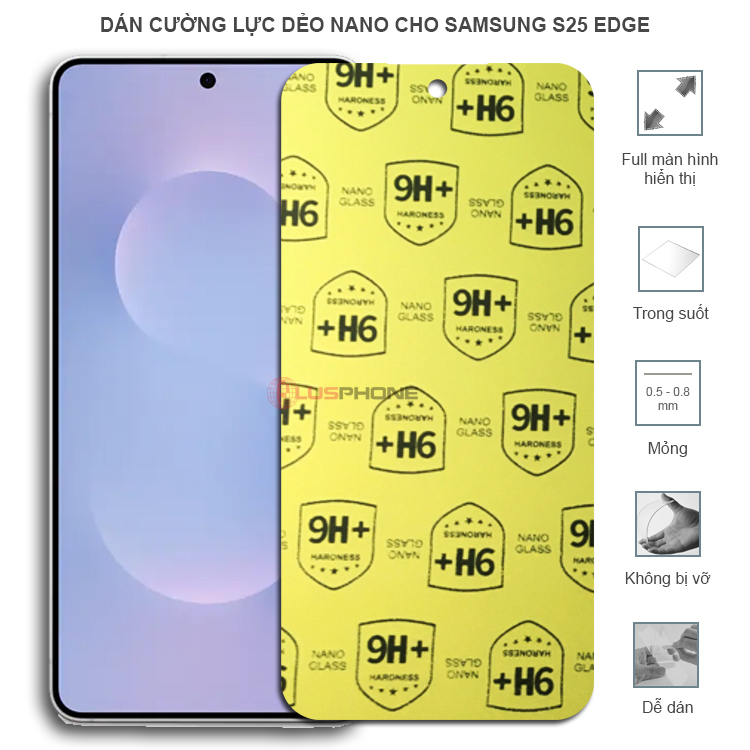 Dán cường lực dẻo trong hoặc nhám cho Samsung S25 Edge