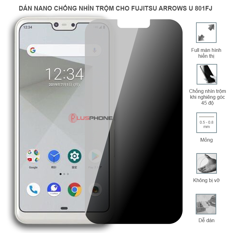 Dán cường lực dẻo chống nhìn trộm trong HD hoặc nhám AG cho Fujitsu Arrows U 801FJ