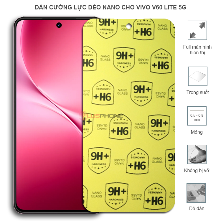 Dán cường lực dẻo trong hoặc nhám cho Vivo V60 Lite 5G