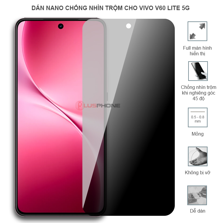 Dán cường lực dẻo chống nhìn trộm trong HD hoặc nhám AG cho Vivo V60 Lite 5G