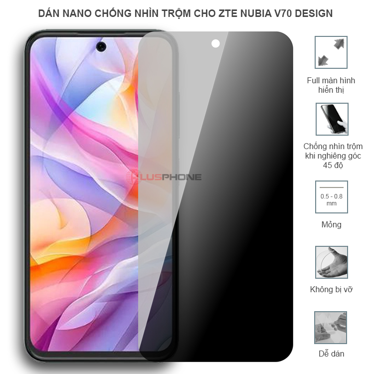 Dán cường lực dẻo chống nhìn trộm trong HD hoặc nhám AG cho ZTE Nubia V70 Design