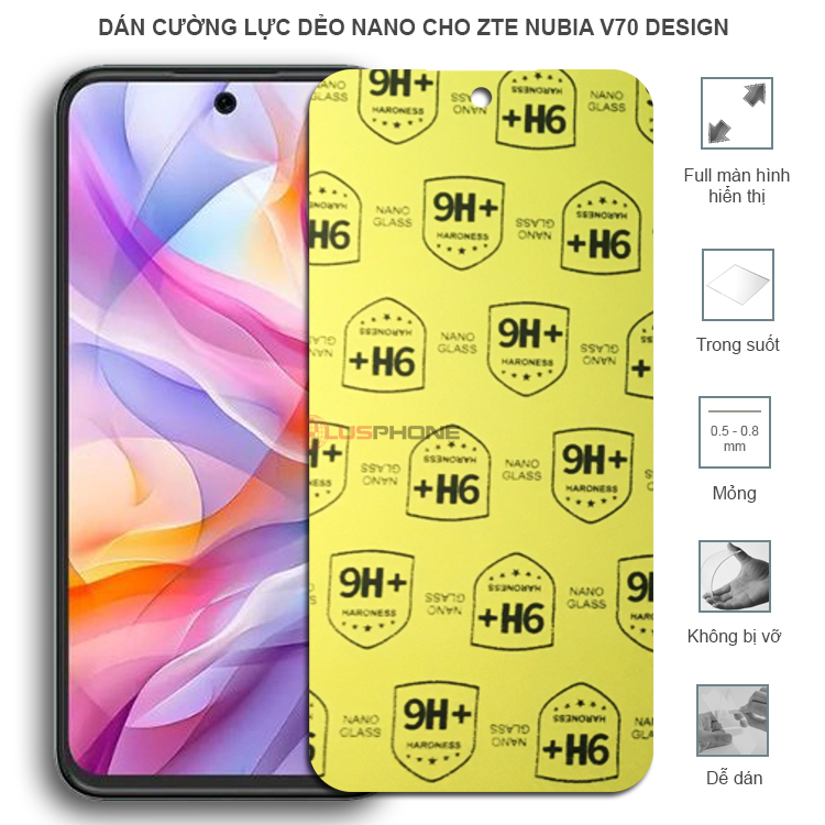 Dán cường lực dẻo trong hoặc nhám cho ZTE Nubia V70 Design