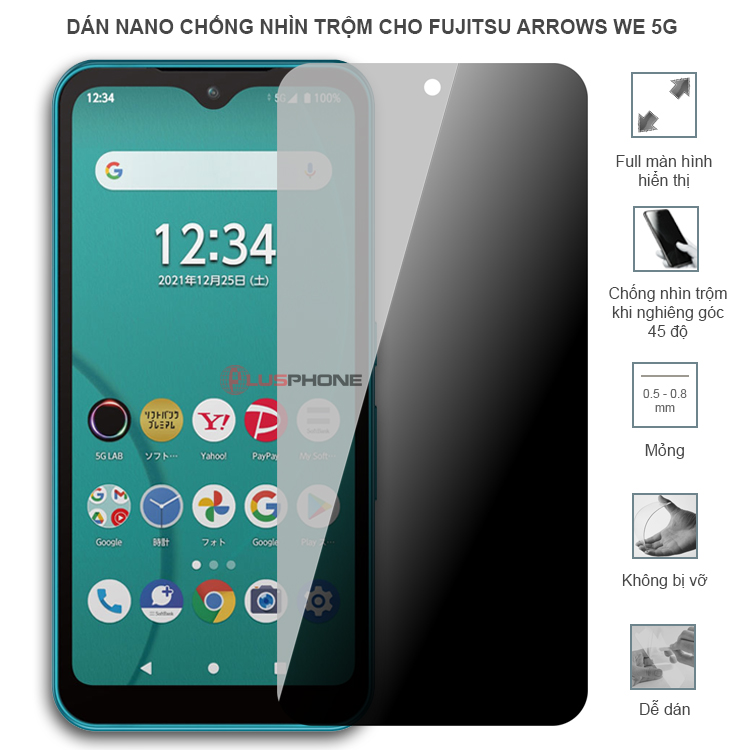 Dán cường lực dẻo chống nhìn trộm độ trong suốt cao cho Fujitsu Arrows We 5G