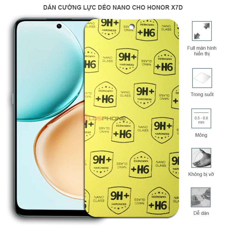 Dán cường lực dẻo trong hoặc nhám cho Honor X7d