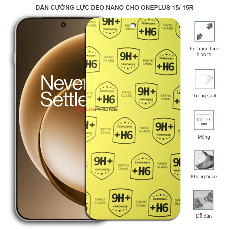 Dán cường lực dẻo chống nhìn trộm trong HD hoặc nhám AG cho OnePlus 15/ 15R
