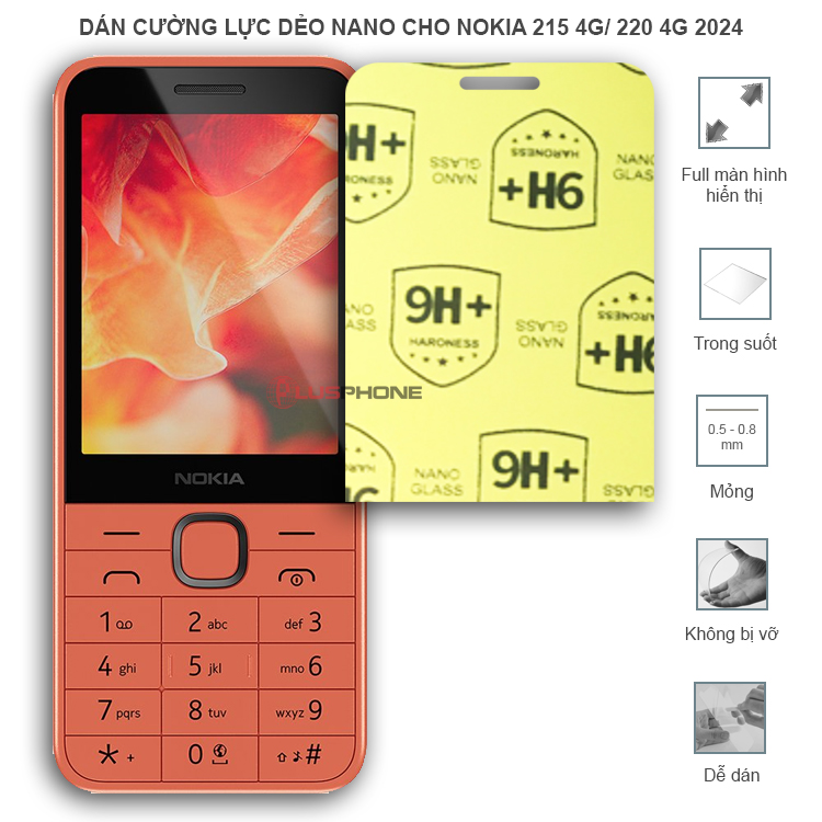 Dán cường lực dẻo trong hoặc nhám cho Nokia 215 4G/ 220 4G 2024