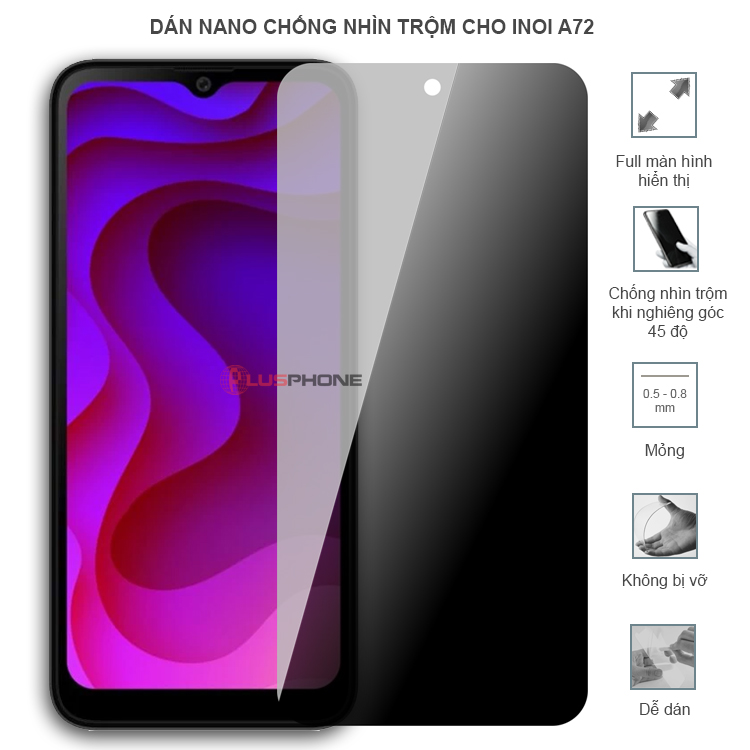 Dán cường lực dẻo chống nhìn trộm trong HD hoặc nhám AG cho INOI A72