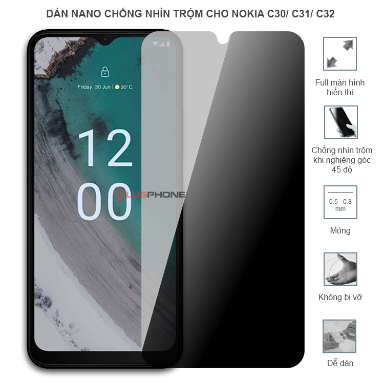 Dán cường lực dẻo chống nhìn trộm trong HD hoặc nhám AG cho Nokia C30/ C31/ C32