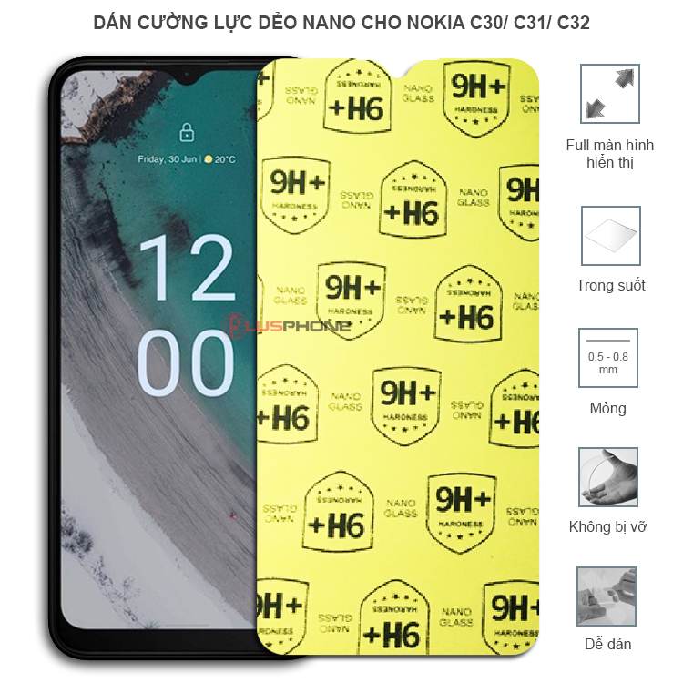 Dán cường lực dẻo trong hoặc nhám cho Nokia C30/ C31/ C32