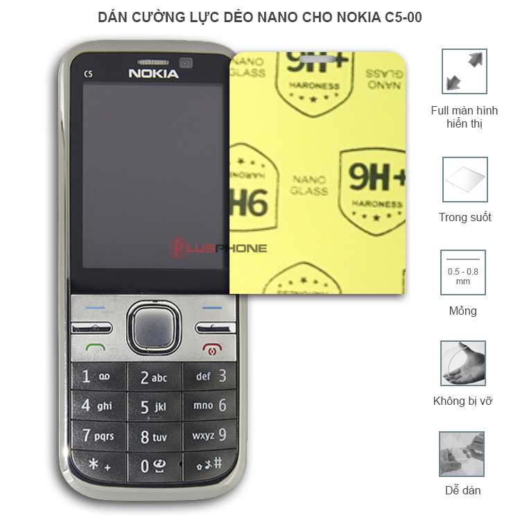 Dán cường lực dẻo trong hoặc nhám cho Nokia C5-00