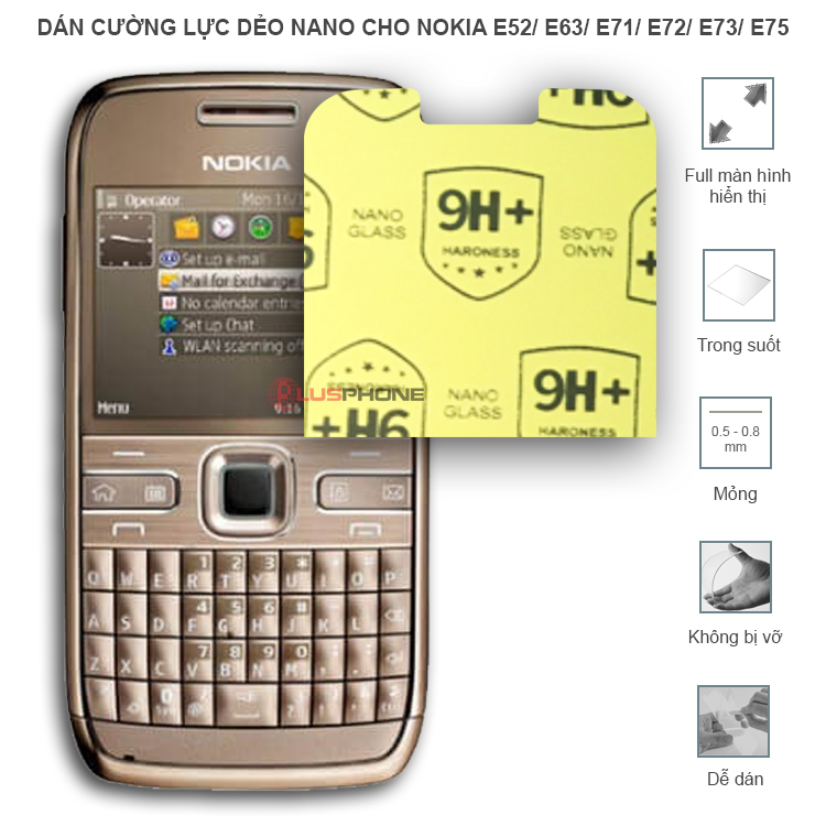 Dán cường lực dẻo trong hoặc nhám cho Nokia E52/ E63/ E71/ E72/ E73/ E75