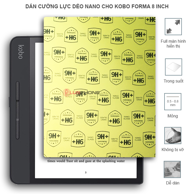 Dán cường lực dẻo trong hoặc nhám cho Kobo Forma 8 inch
