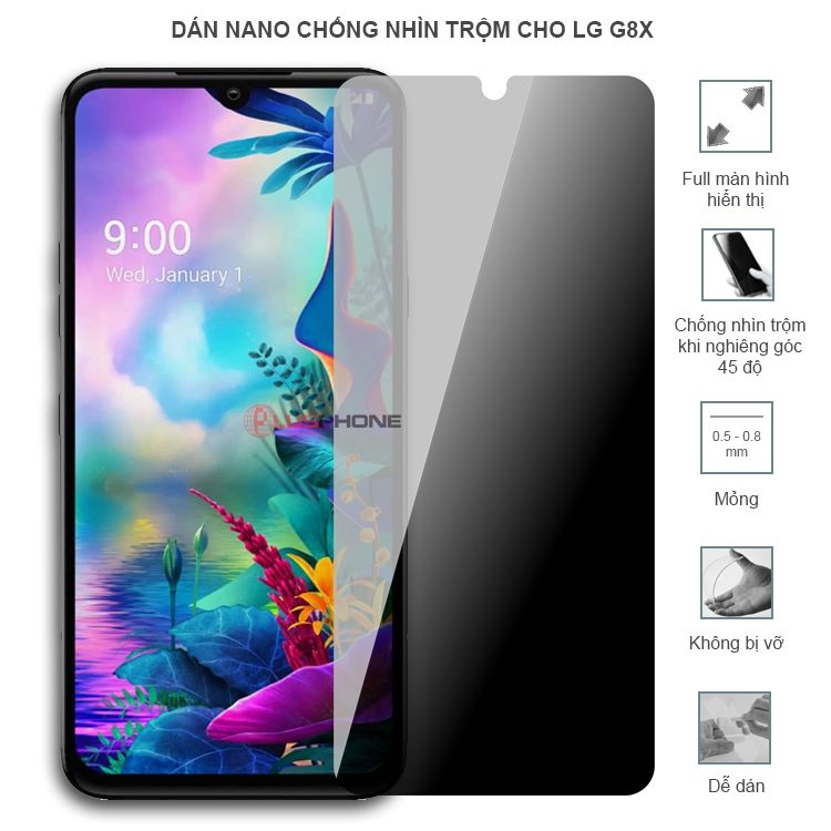 Dán cường lực dẻo chống nhìn trộm trong HD hoặc nhám AG cho LG G8x
