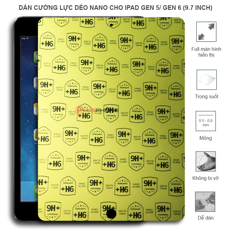 Dán cường lực dẻo trong hoặc nhám cho iPad Gen 5/ Gen 6 (9.7 inch)