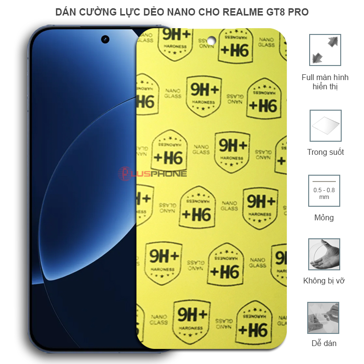Dán cường lực dẻo trong hoặc nhám cho Realme GT 8 Pro