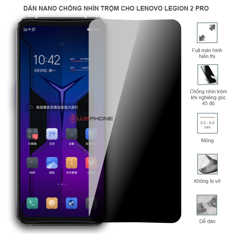 Dán cường lực dẻo chống nhìn trộm trong HD hoặc nhám AG cho Lenovo Legion 2 Pro