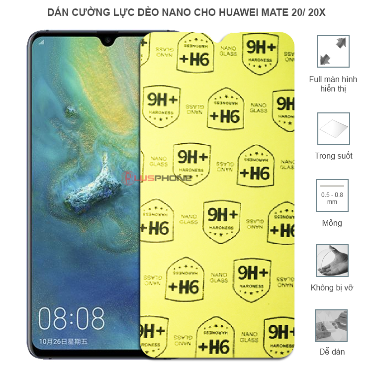 Dán cường lực dẻo trong hoặc nhám cho Huawei Mate 20/ Mate 20x