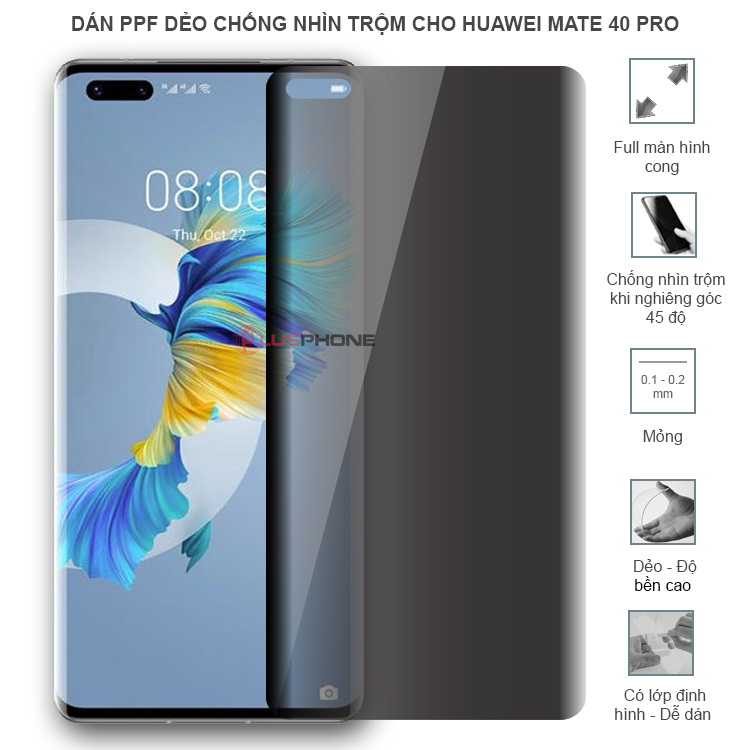 Dán PPF dẻo chống nhìn trộm trong HD hoặc nhám AG cho Huawei Mate 40 Pro