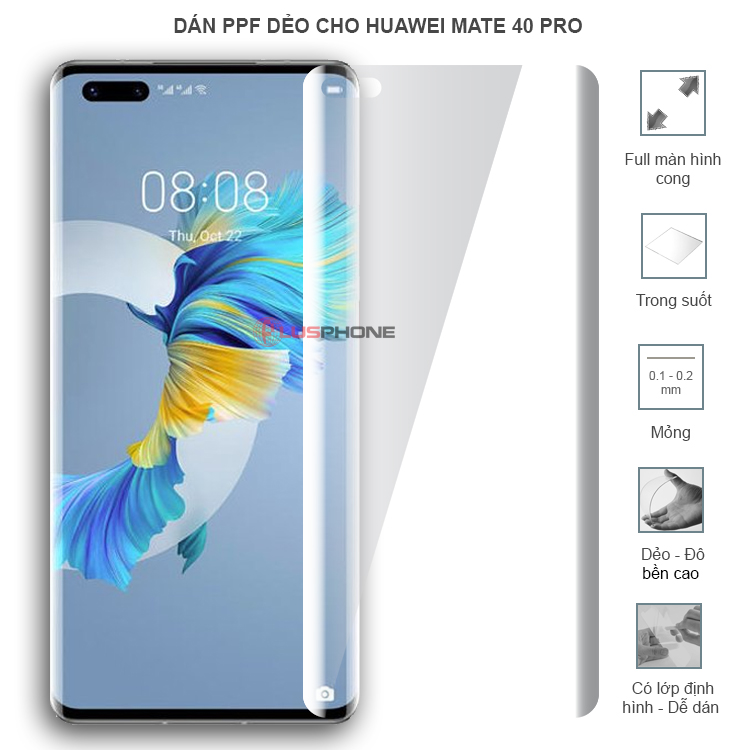 Dán PPF dẻo full màn hình trong hoặc nhám cho Huawei Mate 40 Pro