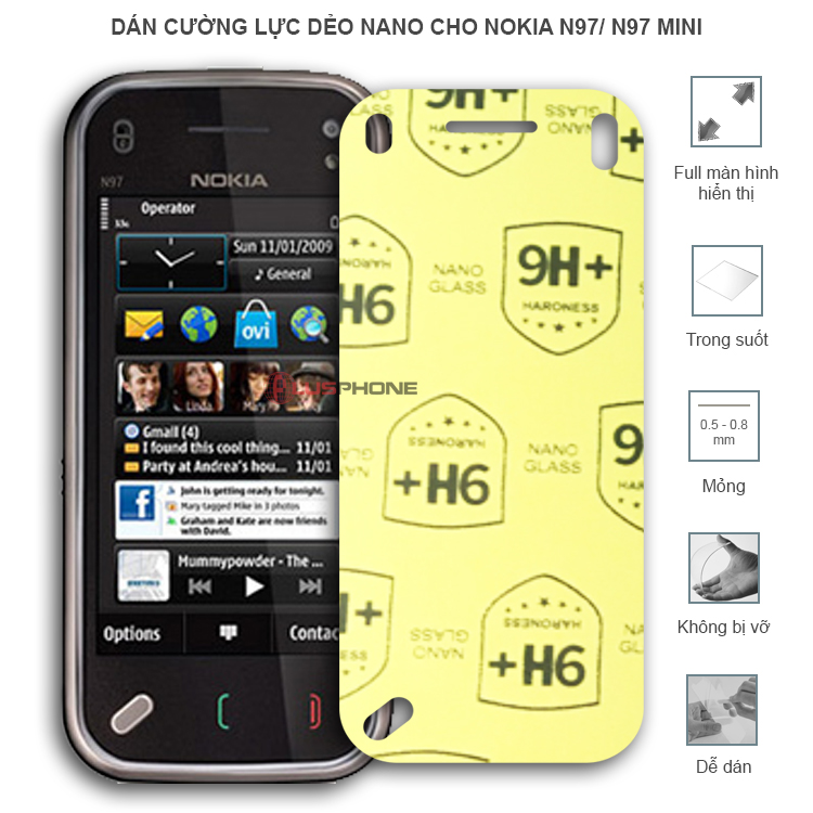 Dán cường lực dẻo trong hoặc nhám cho Nokia N97/ N97 Mini