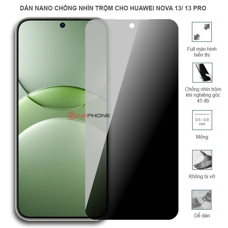 Dán cường lực dẻo chống nhìn trộm trong HD hoặc nhám AG cho Huawei Nova 13/ Nova 13 Pro