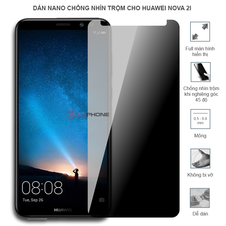 Dán cường lực dẻo chống nhìn trộm trong HD hoặc nhám AG cho Huawei Nova 2i