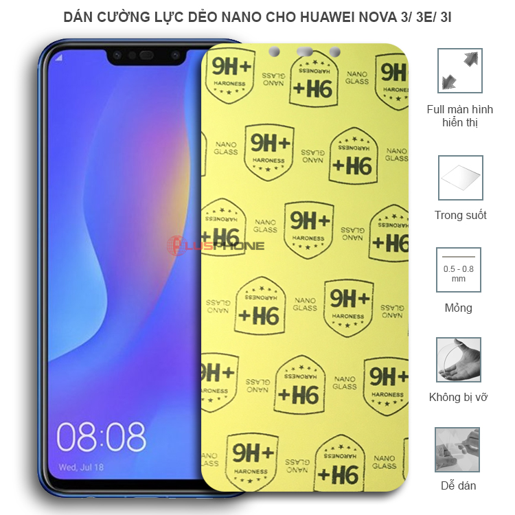 Dán cường lực dẻo trong hoặc nhám cho Huawei Nova 3/ Nova 3e/ Nova 3i