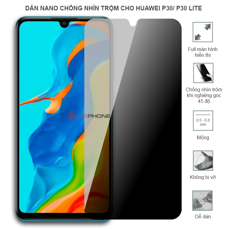 Dán cường lực dẻo chống nhìn trộm trong HD hoặc nhám AG cho Huawei P30/ P30 Lite