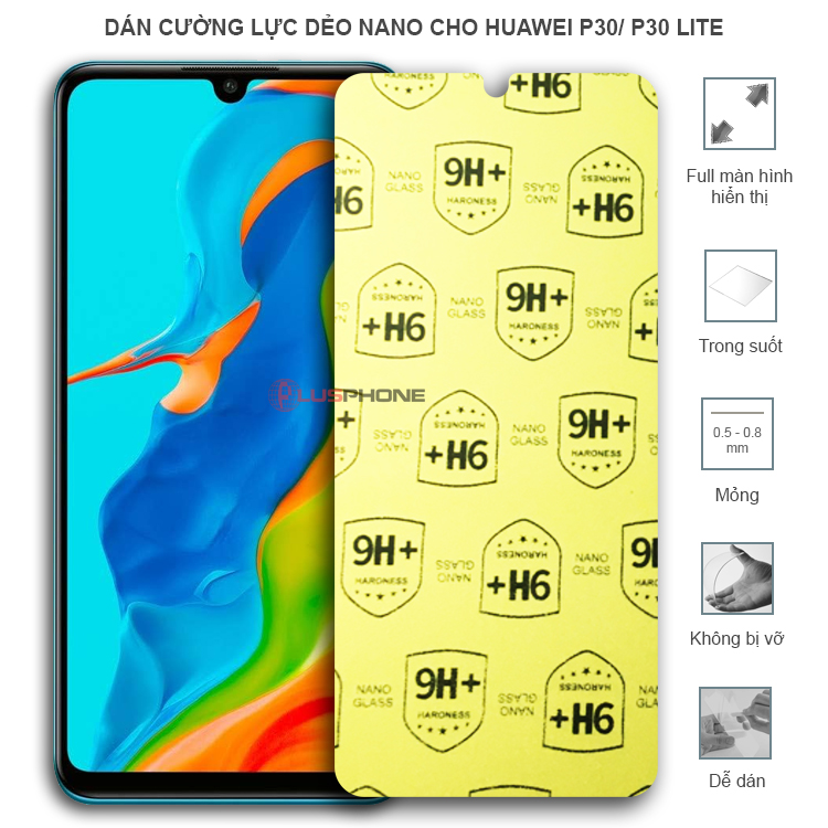 Dán cường lực dẻo trong hoặc nhám cho Huawei P30/ P30 Lite