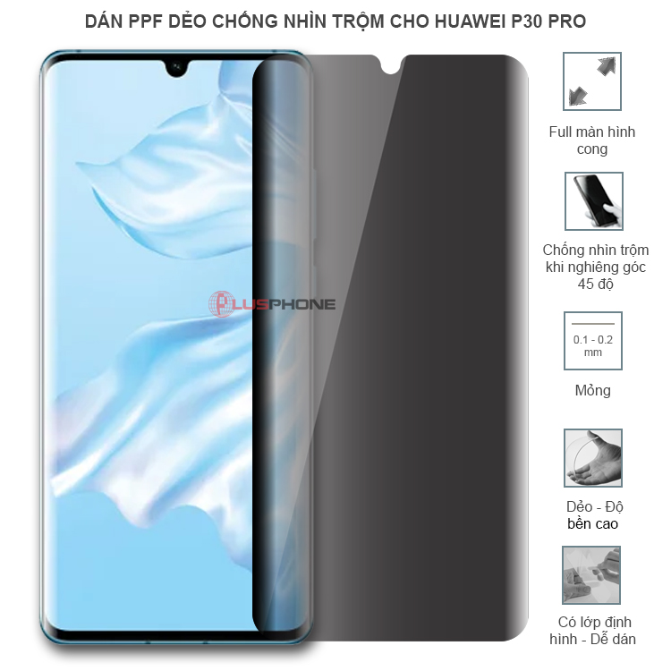 Dán PPF dẻo chống nhìn trộm trong HD hoặc nhám AG cho Huawei P30 Pro