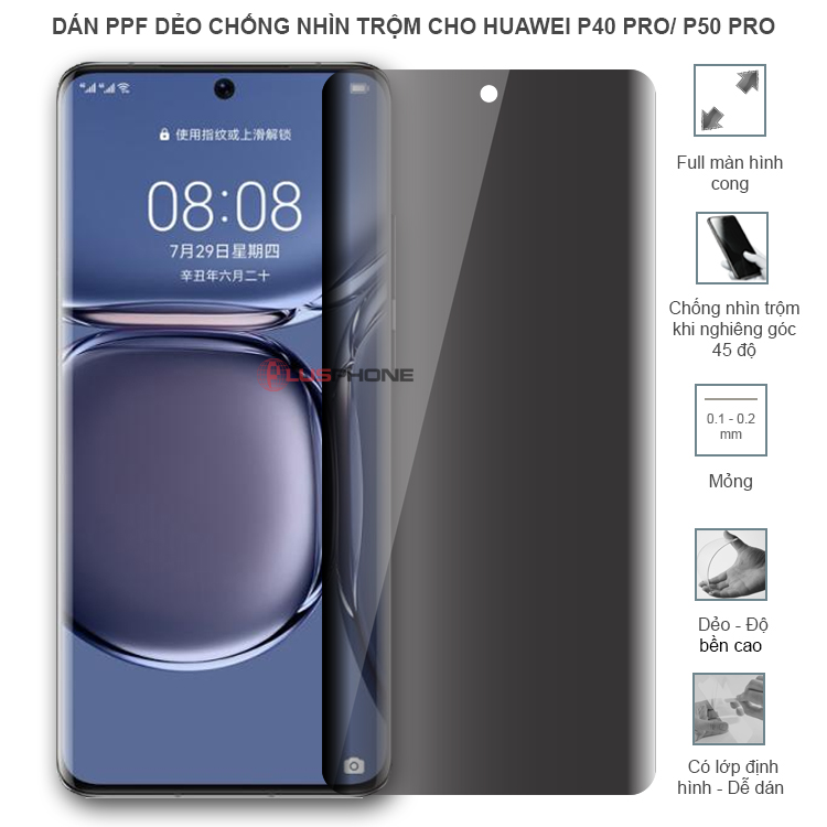 Dán PPF dẻo chống nhìn trộm trong HD hoặc nhám AG cho Huawei P40 Pro/ P50 Pro