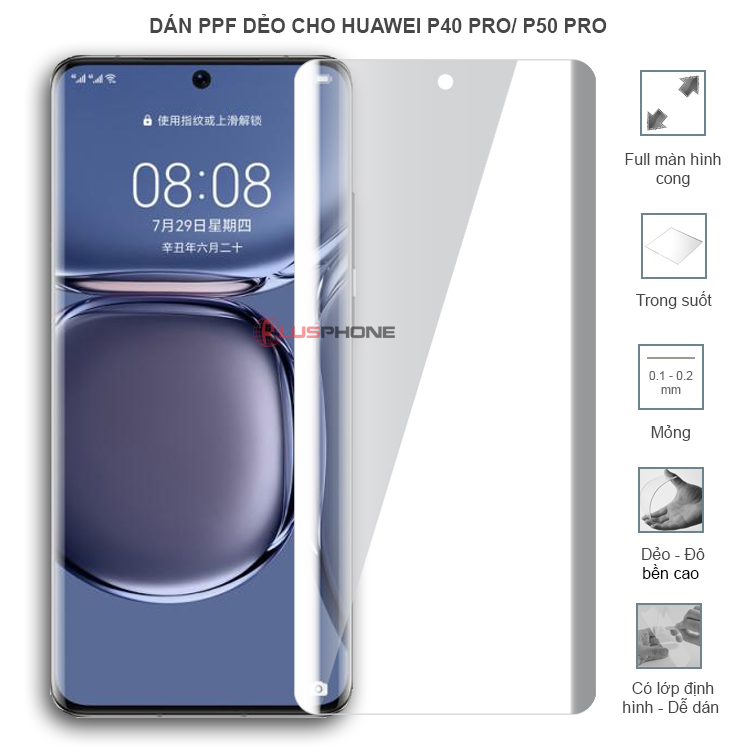 Dán PPF dẻo full màn hình trong hoặc nhám cho Huawei P40 Pro/ P50 Pro