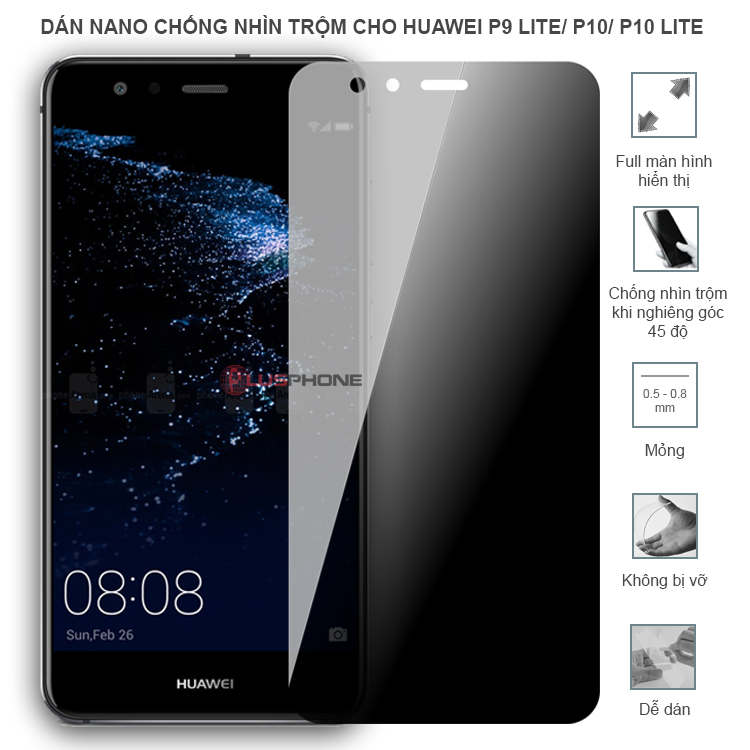 Dán cường lực dẻo chống nhìn trộm trong HD hoặc nhám AG cho Huawei P9 Lite/ P10/ P10 Lite