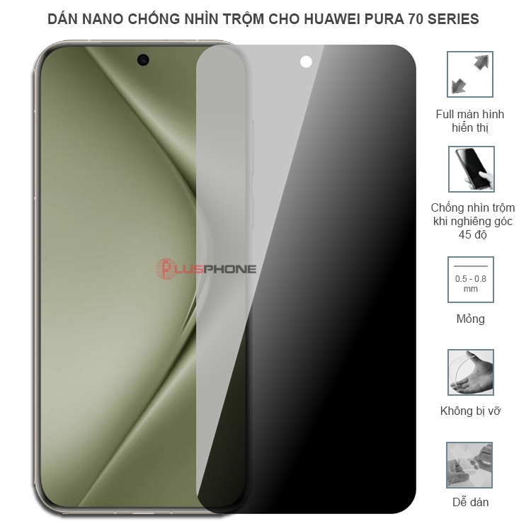 Dán cường lực dẻo chống nhìn trộm trong HD hoặc nhám AG cho Huawei Pura 70/ Pura 70 Pro/ Pura 70 Pro+/ Pura 70 Ultra