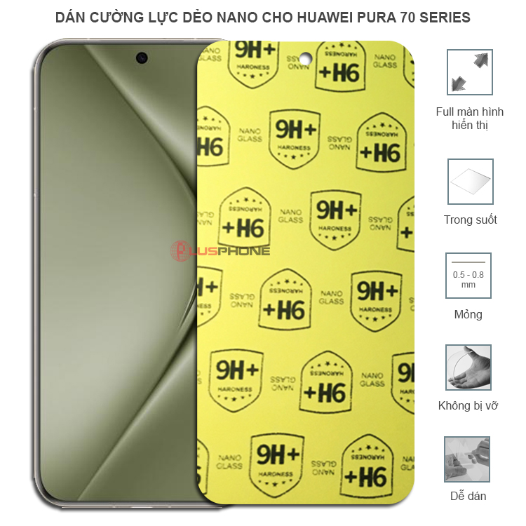 Dán cường lực dẻo trong hoặc nhám cho Huawei Pura 70/ Pura 70 Pro/ Pura 70 Pro+/ Pura 70 Ultra