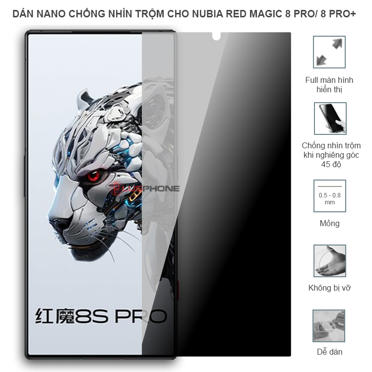 Dán cường lực dẻo chống nhìn trộm trong HD hoặc nhám AG cho ZTE Nubia Red Magic 8 Pro/ 8 Pro+