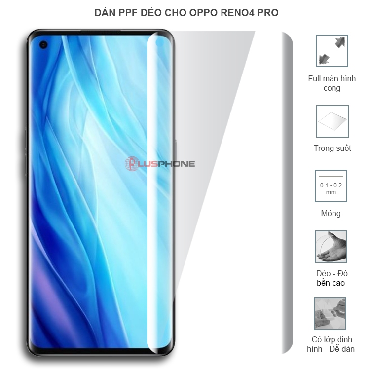 Dán PPF dẻo full màn hình trong hoặc nhám cho Oppo reno4 Pro (bản 4 camera sau)