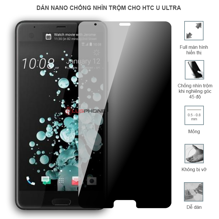 Dán cường lực dẻo chống nhìn trộm trong HD hoặc nhám AG cho HTC U Ultra