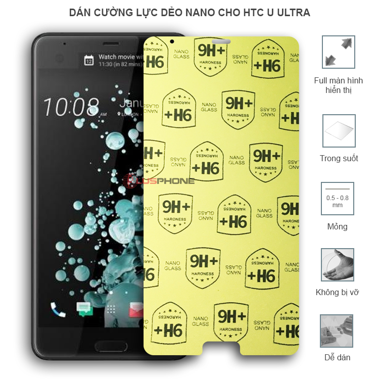 Dán cường lực dẻo trong hoặc nhám cho HTC U Ultra