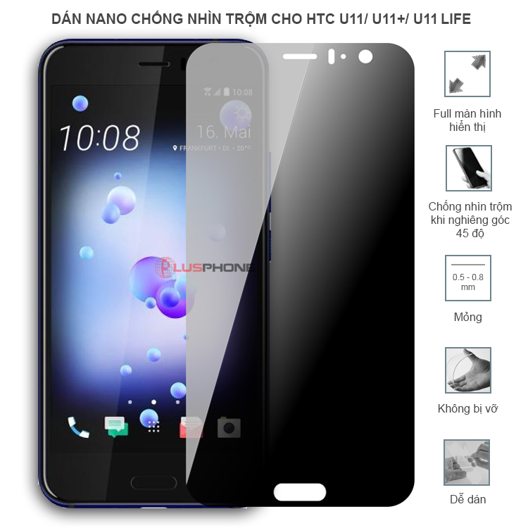Dán cường lực dẻo chống nhìn trộm trong HD hoặc nhám AG cho HTC U11/ U11+/ U11 life