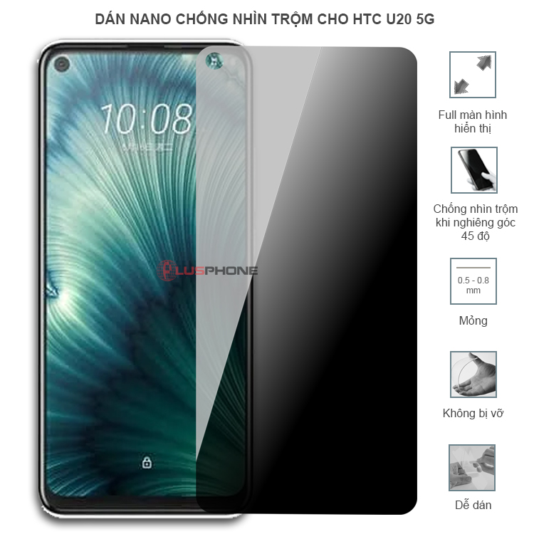 Dán cường lực dẻo chống nhìn trộm trong HD hoặc nhám AG cho HTC U20 5G