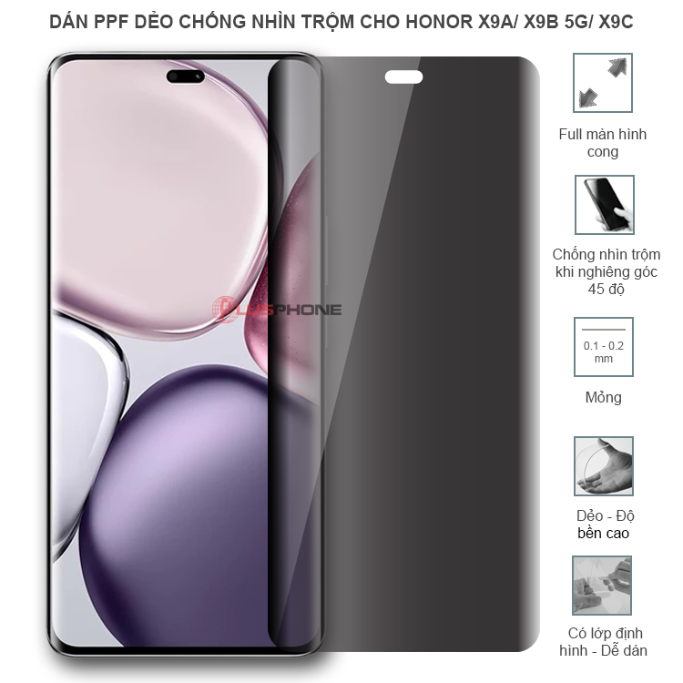 Dán PPF dẻo chống nhìn trộm độ trong suốt cao cho Honor X9a/ X9b 5G/ X9c
