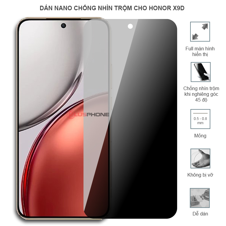 Dán cường lực dẻo chống nhìn trộm trong HD hoặc nhám AG cho Honor X9d