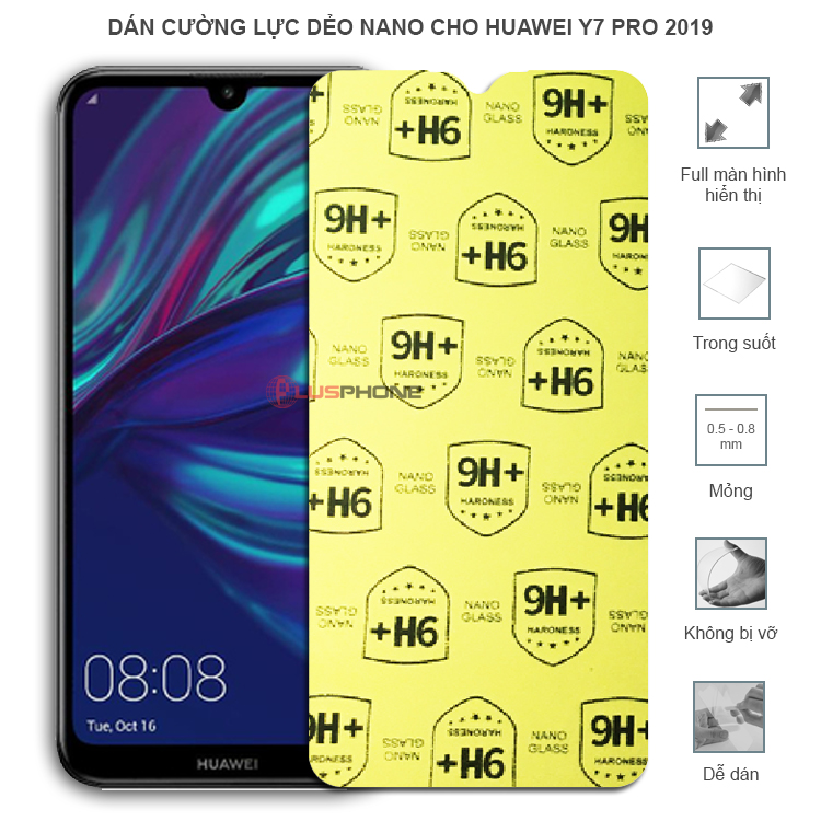 Dán cường lực dẻo trong hoặc nhám cho Huawei Y7 Pro 2019