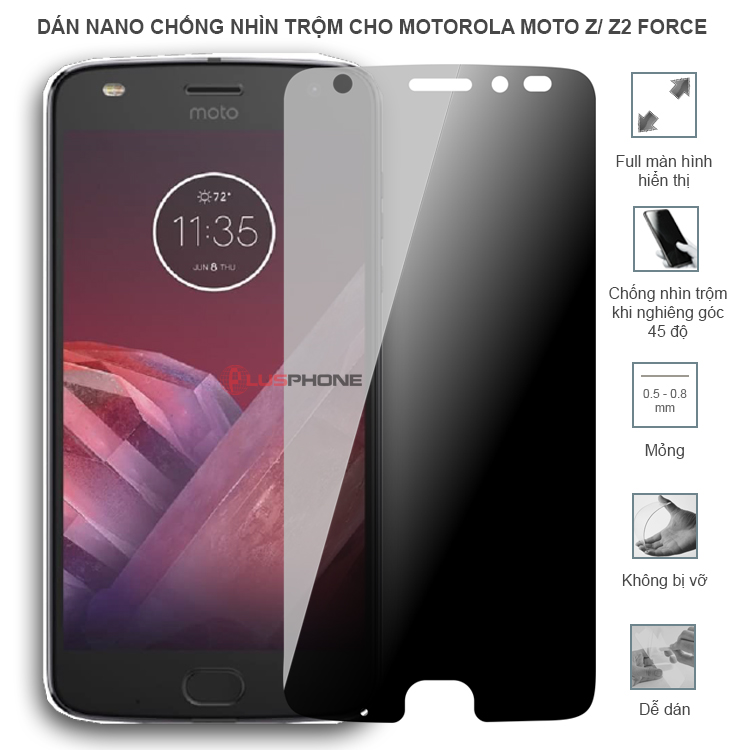 Dán cường lực dẻo chống nhìn trộm trong HD hoặc nhám AG cho Motorola Moto Z Force/ Z2 Force