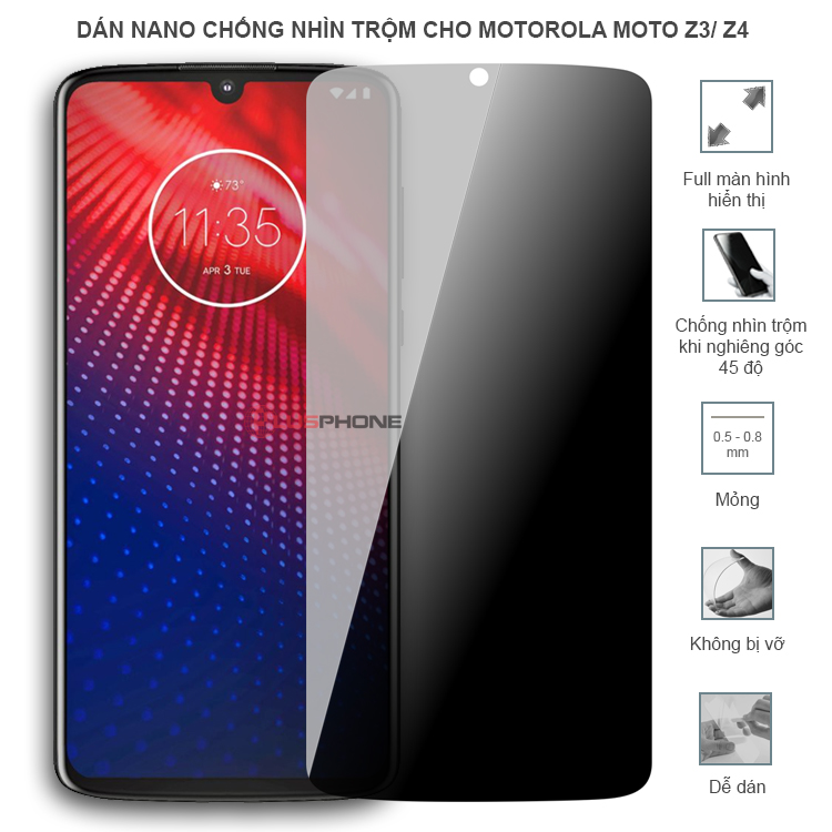 Dán cường lực dẻo chống nhìn trộm trong HD hoặc nhám AG cho Motorola Moto Z3/ Moto Z4