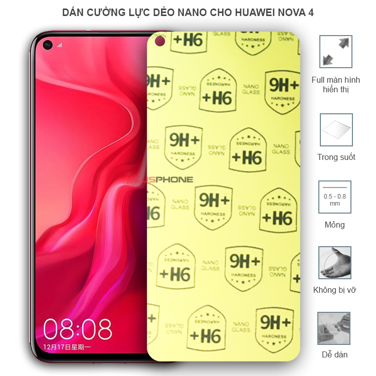 Dán cường lực dẻo trong hoặc nhám cho Huawei Nova 4