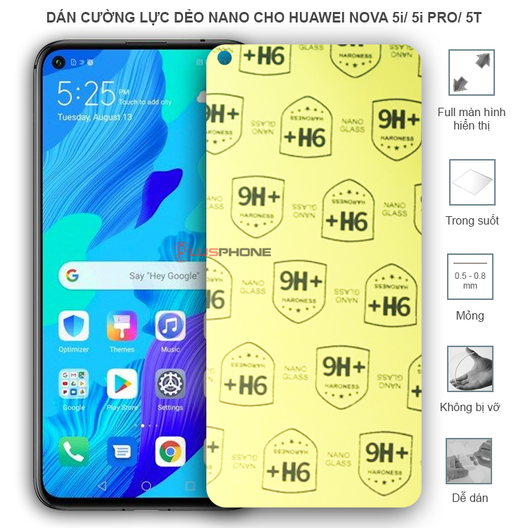 Dán cường lực dẻo trong hoặc nhám cho Huawei Nova 5i/ Nova 5i Pro/ Nova 5T